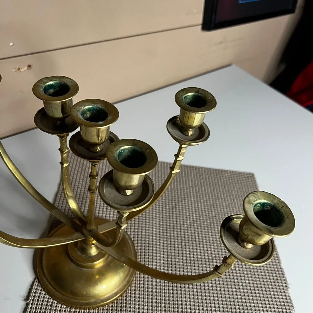 Vintage Solid Brass 7 Arm Candelabra Candle Holder Made in Korea Mid Century 12